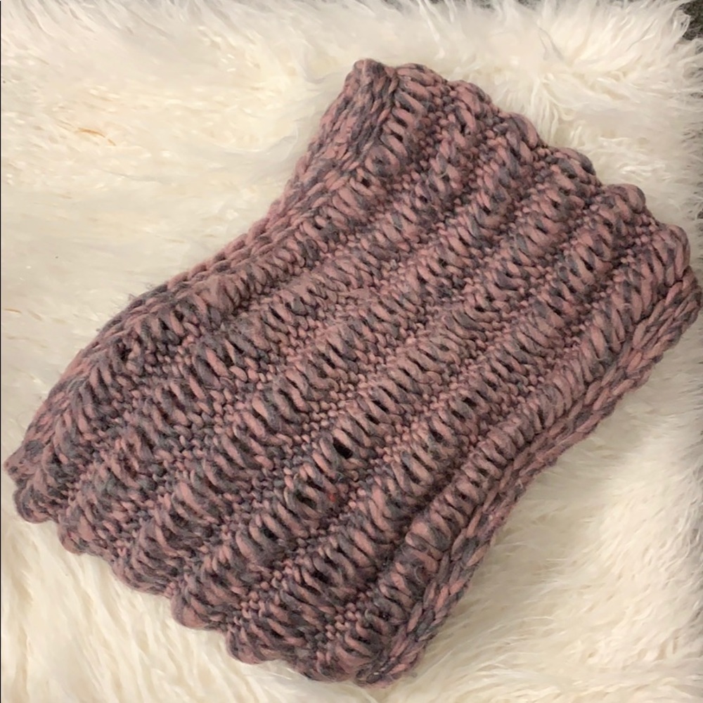 Purple and grey horizontal knit infinity scarf